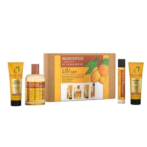 Set Emper Mangofizz By Stallion 53 Unisex (4 Pc) 3.4 Oz Edp Sp / 3.4 Oz Sg / 3.4 Oz Facial Cleaner / 0.68 Edp Sp 