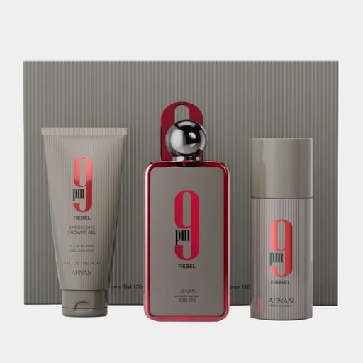 Set Afnan 9 Pm Rebel Unisex ( 3 Pc ) 3.4 Oz Edp Sp / 5.0 Oz Shower Gel / 5.0 Oz Deo