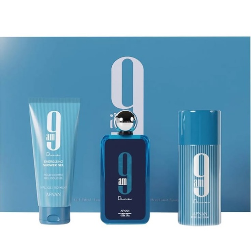 Set Afnan 9 Am Dive Men ( 3 Pc ) 3.4 Oz Edp Sp / 5.0 Oz Shower Gel / 5.0 Oz Deo 